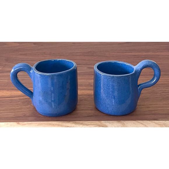 Petite Handmade Pottery Coffee Tea Mug Cup Set of 2 Royal Blue - Picture 4 of 8